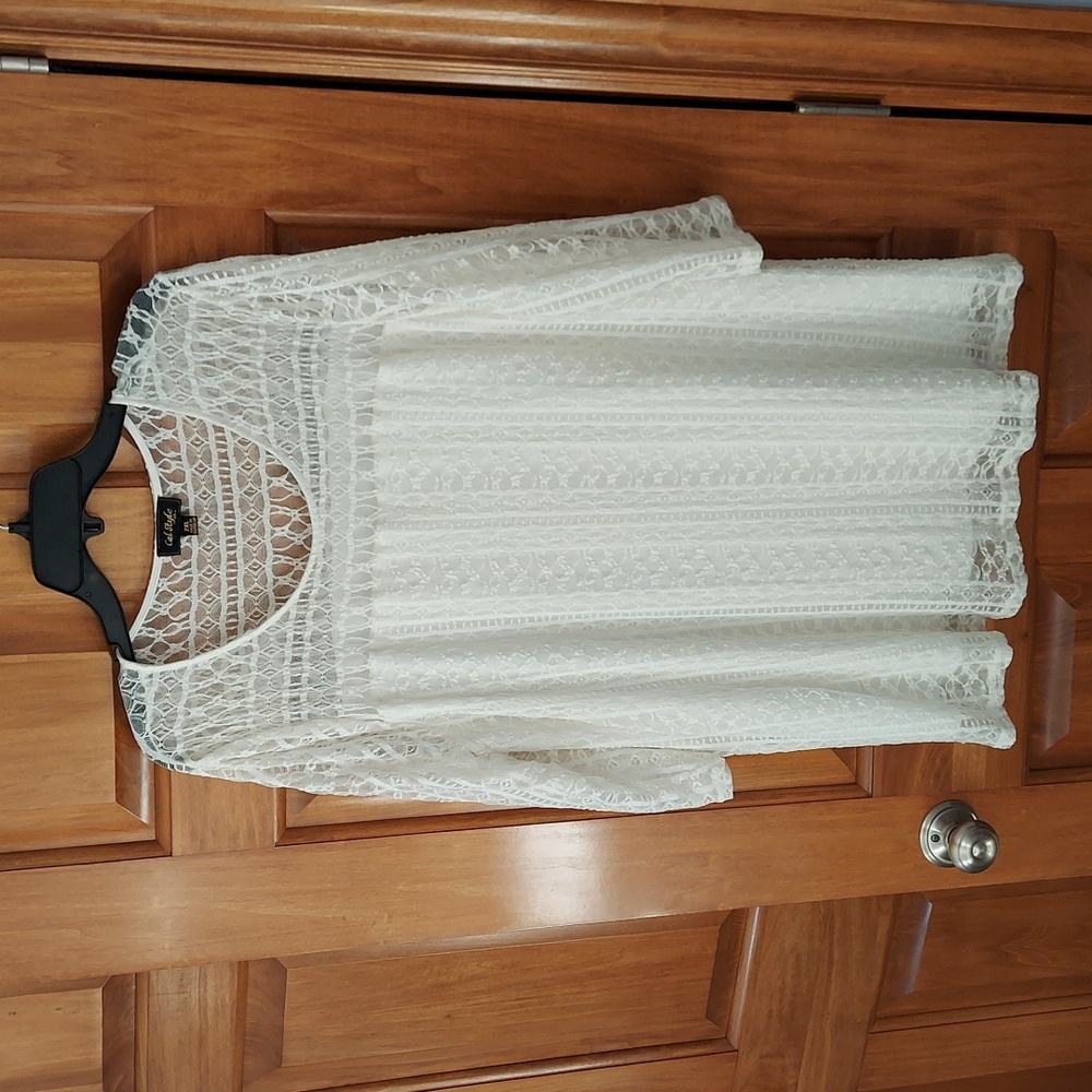 Cal Style USA Women's Elegant Lined White Lace Tunic Blouse, Size 2X, Like New